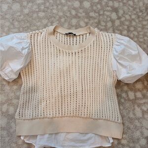Sold Zara Cream Knit Blouse with White Sleeves